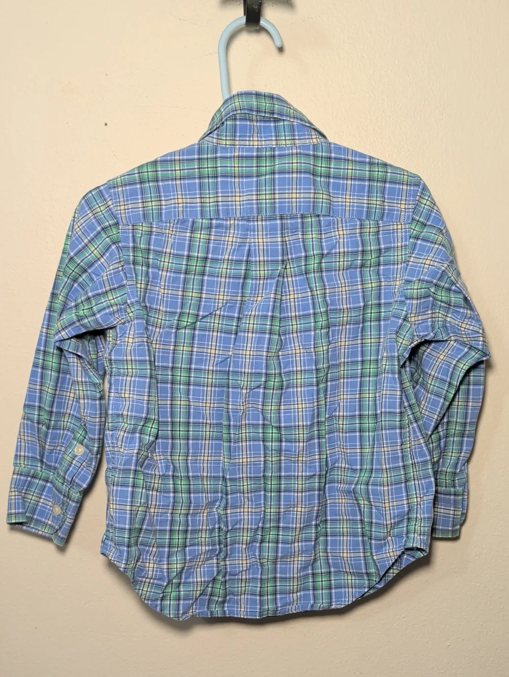 Ralph Lauren Blue + Green Plaid Button-Down Shirt Pony Logo Preppy Boys Size 2T